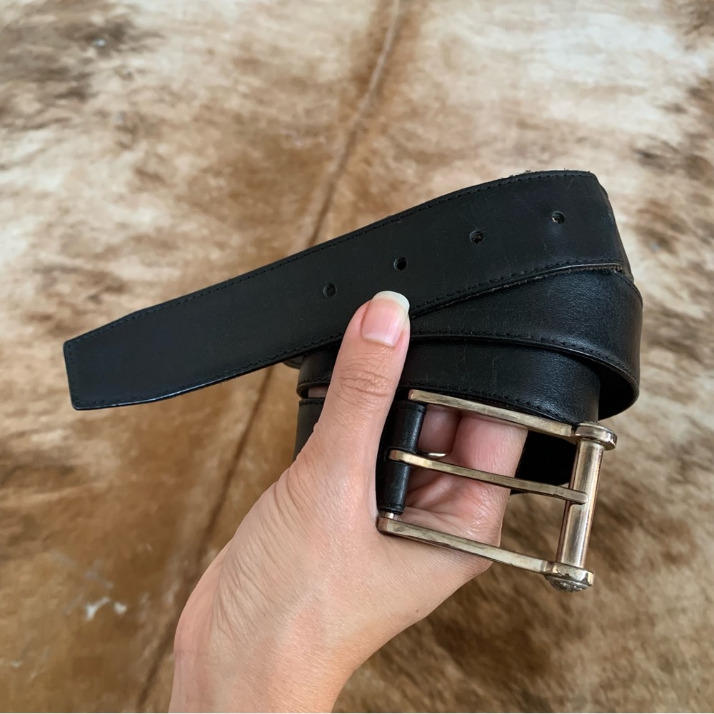 Versace Black Leather Belt with Gold-Tone Buckle
